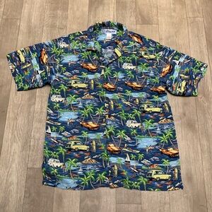 Mens Utility Hawaiian Palm Trees Beach Car Truck‎ Button Down Short Sleeve Shirt